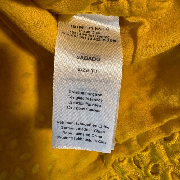 Des Petits Hauts Sabado Broderie Anglaise Yellow Eyelet Blouse Womens Size Small - Picture 7 of 14